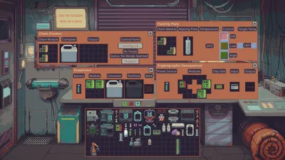 Probably Stolen shop interior with liquid purifier machines and module slots